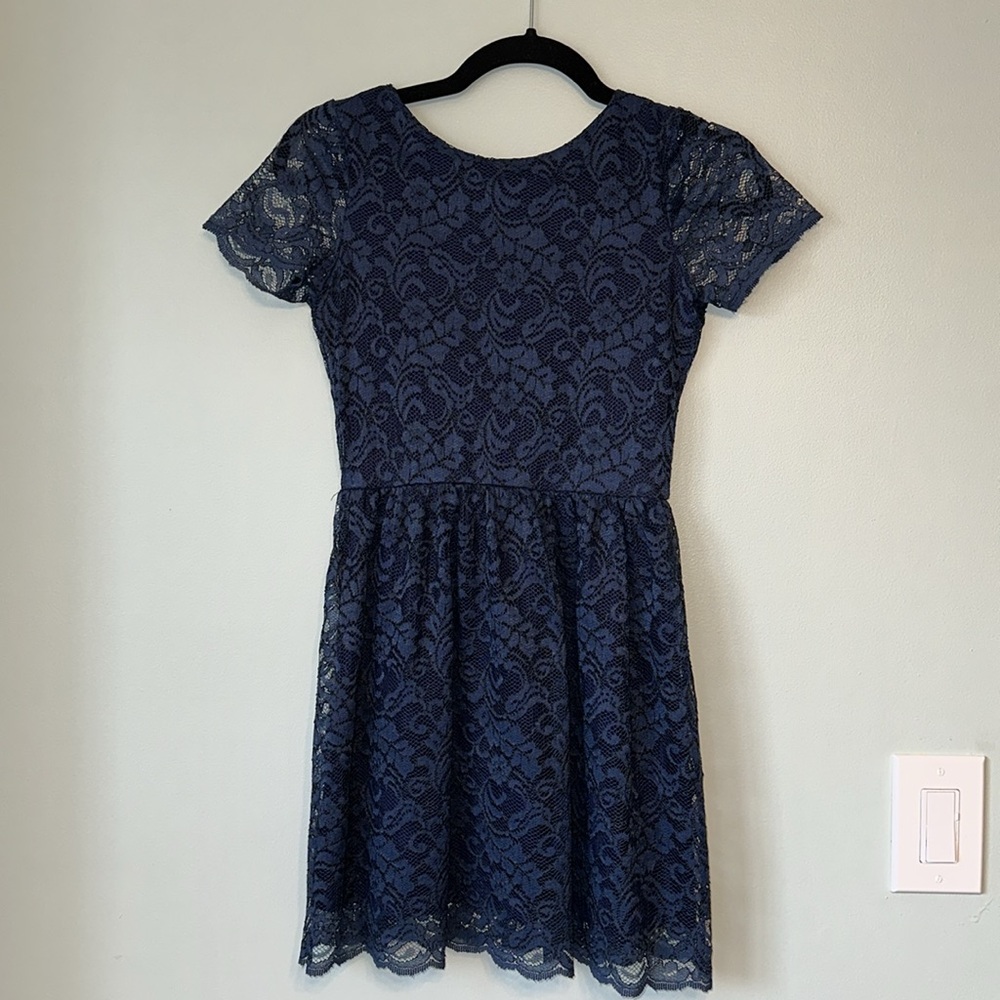 Aqua Lace Dress in Navy Girls Medium